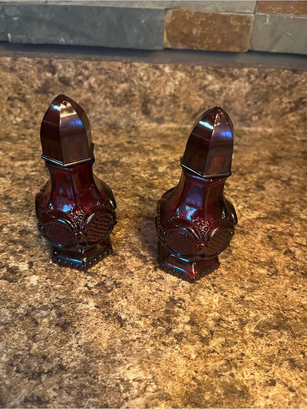 Vintage-Style Red Glass Salt and Pepper Shakers - Avon